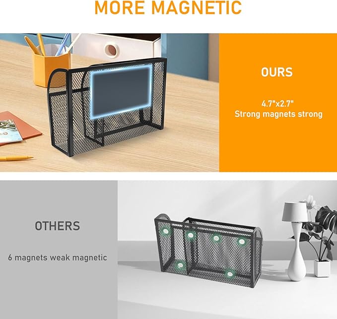 Magnetic Pencil Holder-Magnetic Basket for Fridge 3-Grid Mesh Magnetic Pen Holder for Refrigerator, Extra Strong Magnets Mesh Marker Holder Locker Accessories Organizer for Whiteboard-Ruum Studio Home