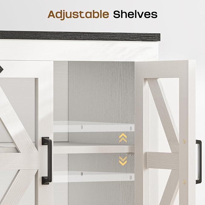 Farmhouse Side Table with Storage Cabinet, End Table with Adjustable Shelf, Large Night Stand, Wood Nightstand with Charging Station, 24" End Tables Living Room, Rustic Bed Side Tables Bedroom-Ruum Studio Home