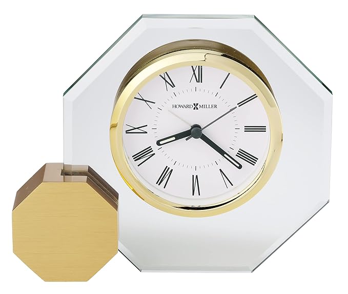 Howard Miller Danson Tabletop Clock – Premium Decorative Aluminum Base Clock with Octagon Glass Design Modern Alarm Clock Quartz Movement Roman Numeral Dial & Gold Tone Bezel for Elegant Home Decor-Ruum Studio Home