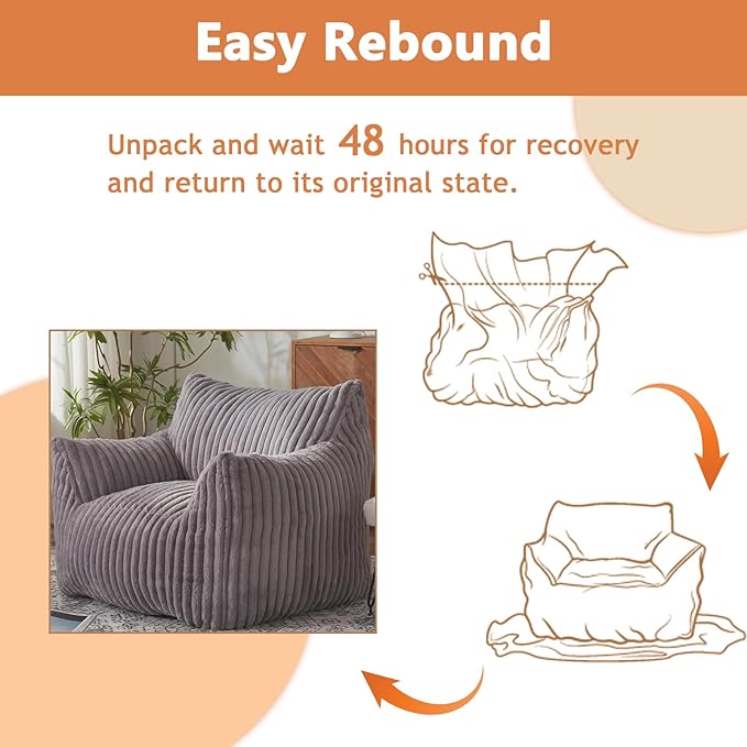 Giant Bean Bag Chairs for Adults with Filling Plush Fluffy Bean Bag Chairs for Teens with Armrests Comfy BeanBag Lazy Couch Sofa Chair for Bedroom Living Room Reading-Ruum Studio Home