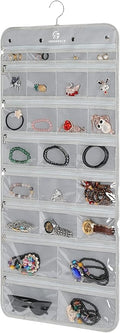 Freegrace Hanging Jewelry Organizer Revolving Hanger - Secure Zipper Closure - 25 Pockets,23 Hooks - Foldable Storage & Display Solution - For All Jewelry & Bijoux (Gray)-Ruum Studio Home