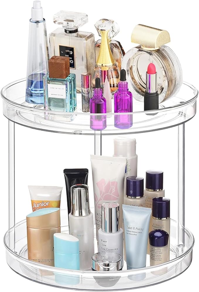URALFA 2 Tier Lazy Susan Turntable, 9 Inch Clear Tiered Lazy Susan Organizer, 360 Rotating Spinner Organizer for Kitchen, Pantry, Counter, Sink-Ruum Studio Home