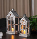 Large Farmhouse Wooden Metal Candle Lantern Set of 2, Rustic Decorative Floor Lanterns, Indoor/Outdoor Village Houses Lantern for Home Decor (No Glass)-Ruum Studio Home