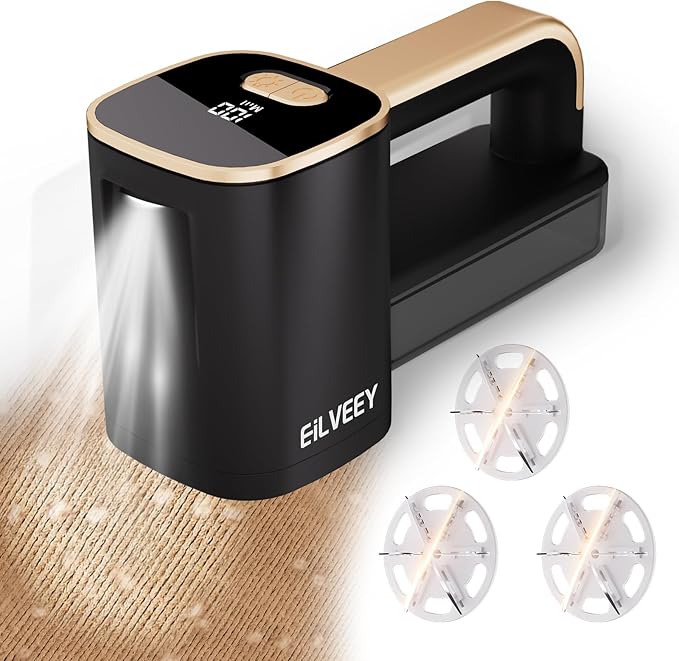Rechargeable Lint Remover, Fabric Shaver Fuzz Remover, Sweater Shavers with 6-Leaf Blades, 3-Speeds Digital LED Display to Remove Pilling for Clothing and Furniture, Fuzz, Lint Ball, Black-Ruum Studio Home