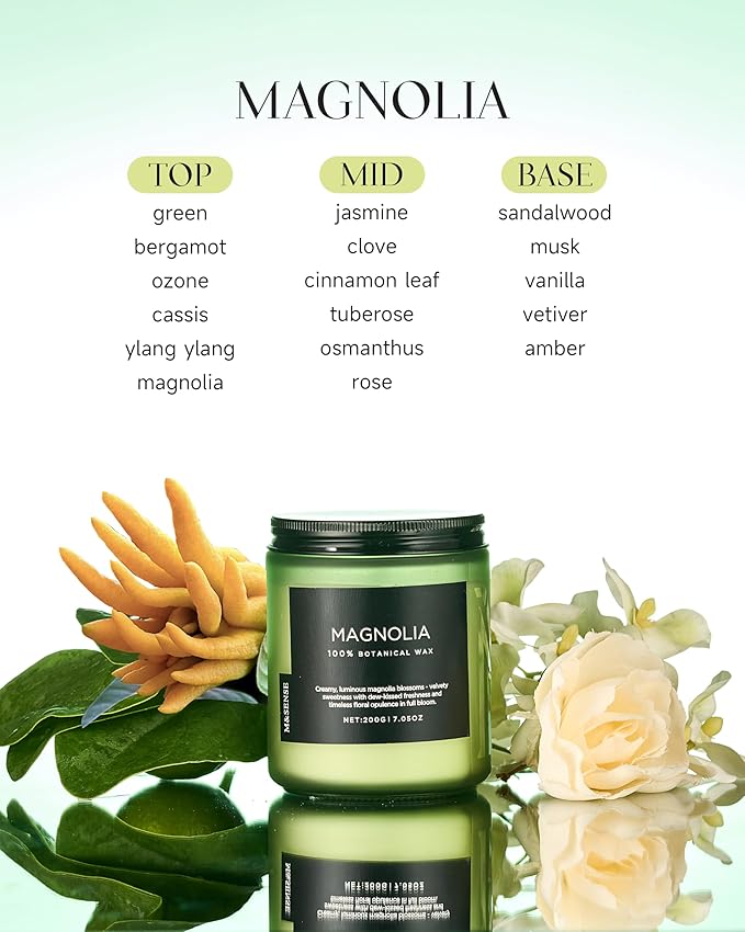 M&SENSE Magnolia Jasmine Scented Candle, 7.05oz 50 Hours Long Lasting Clean Non Toxic All Natural Soy Wax Candle for Relaxing & Stress Relief, 2 Wick Spring Fragrance Gifts for Home Decor-Ruum Studio Home