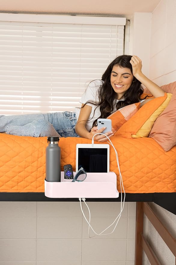 Squirrel Pink Bedside Perch for College Dorm Room Lofted Beds with USB-C & A Charging Ports, Teenage Gifts, Dorm Room Gifts, Gifts for college, fits most Hydro Flask, Oswala and Yeti bottles.-Ruum Studio Home