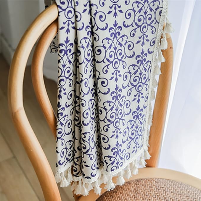 Sutuo Home Boho Curtain 84 Inches Length Semi-Blackout Bohemian Damask Moroccan Florals Print Darkening Curtains Tassels, Rod Pocket Window Treatment Drapes for Bedroom, 1 Panel 59" W x 84" L, Blue-Ruum Studio Home