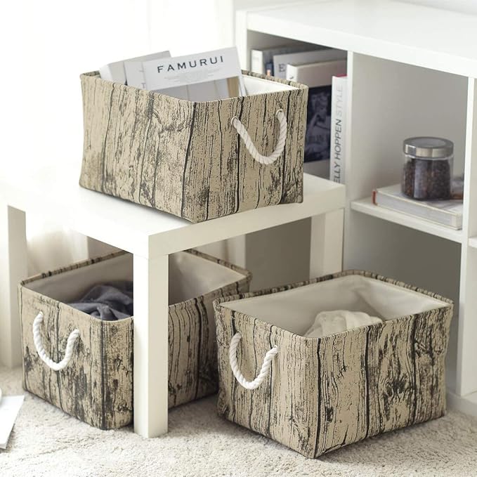 TcaFmac Fabric Storage Basket, Decorative Canvas Storage Bins Baskets for Gifts Empty Tree Stump-Ruum Studio Home