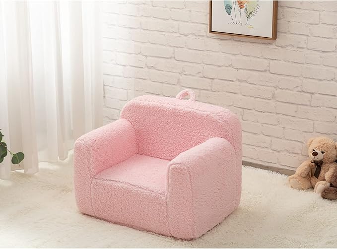 ALIMORDEN Kids Ultra-Soft Snuggle Foam Filled Chair, Toddler Cuddly Sherpa Reading Couch for Boys and Girls, Pink-Ruum Studio Home