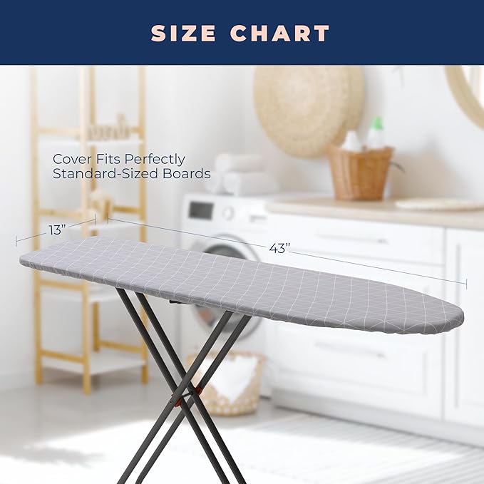 Happhom 13 x 43 Ironing Board Cover and Pad Extra Thick Heavy Duty Padded with Extra White Superior Felt Scorch and Stain Resistant with Elasticized Edges, Compatible with 12"-14" Wide 42"-44" Length-Ruum Studio Home