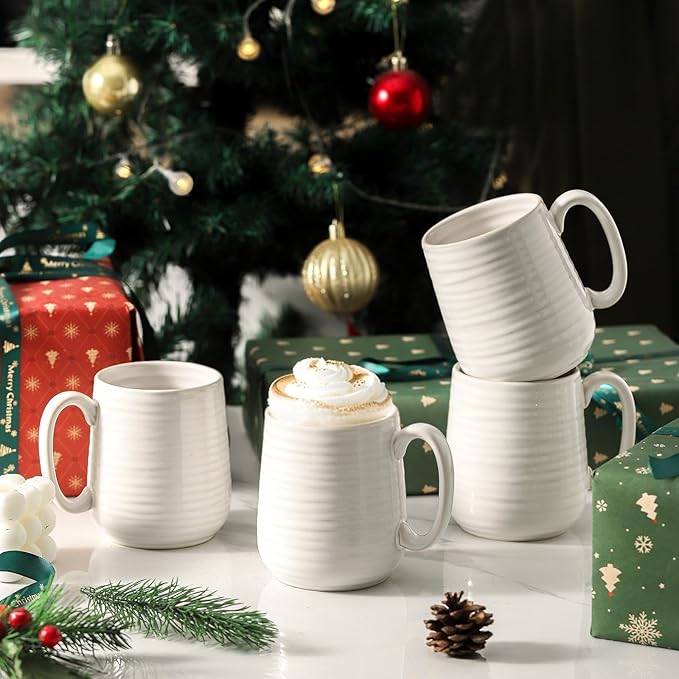 Hasense Coffee Mugs Set of 4, 15 Ounce Porcelain Latte Mug Set with Handle for Morning Coffee Tea and Cocoa, Ceramic Coffee Cups with Unqiue Glaze for Men, Women, Plain-Ruum Studio Home