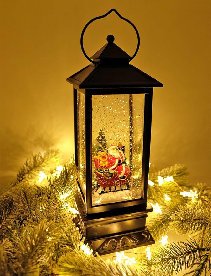 Eldnacele Singing Battery Operated & Plug-in Musical Lighted Christmas Snow Spinning Water Glittering Snow Globe Lantern Home Decoration and Gift, Santa Claus-Ruum Studio Home