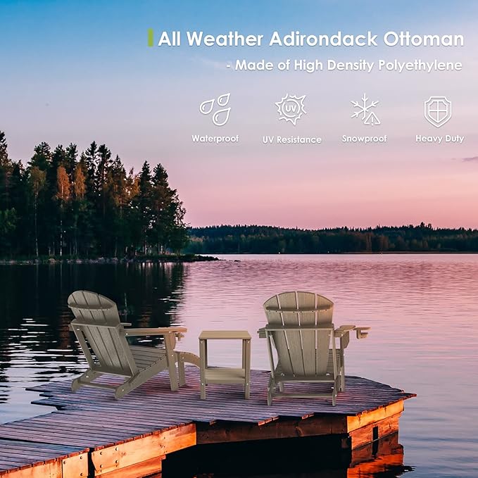 GREENVINES Adirondack-Ottoman | Wood Grain | Set of 4 | HDPE Plastic | Outdoor Footrest | All Weather | Foot Rest | Foot Stool | Desert Brown | for Adirondack Chair-Ruum Studio Home
