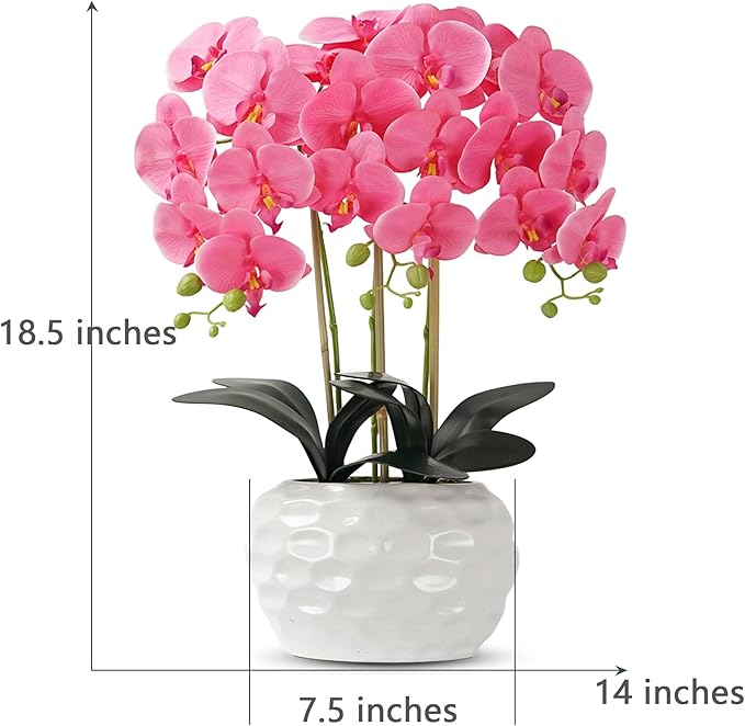 Orchid Artificial Flowers with White Vase Large Silk Faux Phalaenopsis Flowers for Dining Room Table Floral Centerpieces Indoor Decoration,Fuchsia-Ruum Studio Home