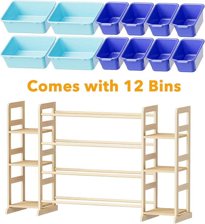 SpaceAid Toy Storage Organizer with 6 Shelves and 12 Bins, Toy Organizers Storage Bookshelf, Kids Bin Shelf Toys Box Bookcase for Bedroom Playroom Organization Room Decor, Blue and Navy Blue-Ruum Studio Home