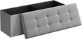 SONGMICS MAZIE Collection - 43 Inches Folding Storage Ottoman Bench, Ottoman Foot Rest, End of Bed Bench, Storage Chest, Load 660 lb, for Living Room, Bedroom, Entryway, Light Gray ULSF77G-Ruum Studio Home