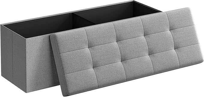 SONGMICS MAZIE Collection - 43 Inches Folding Storage Ottoman Bench, Ottoman Foot Rest, End of Bed Bench, Storage Chest, Load 660 lb, for Living Room, Bedroom, Entryway, Light Gray ULSF77G-Ruum Studio Home