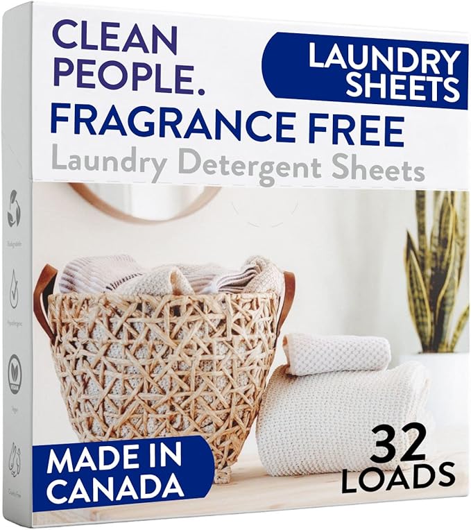 The Clean People Fragrance Free Laundry Detergent Sheets - Laundry Soap - Ultra Concentrated, Recyclable Packaging, Stain Fighting - Fragrance Free, 32 Pack-Ruum Studio Home
