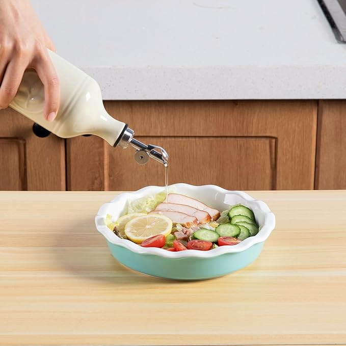 Sweejar 16 Oz Ceramic Olive Oil Dispenser Bottle, Oil Dispenser for Kitchen with Gravity Spout, Relief Opaque Oil Container for Evoo, Avocado Oil, Vinegar, Soy Sauce, 1 Pack(Beige, Silver Spout)-Ruum Studio Home
