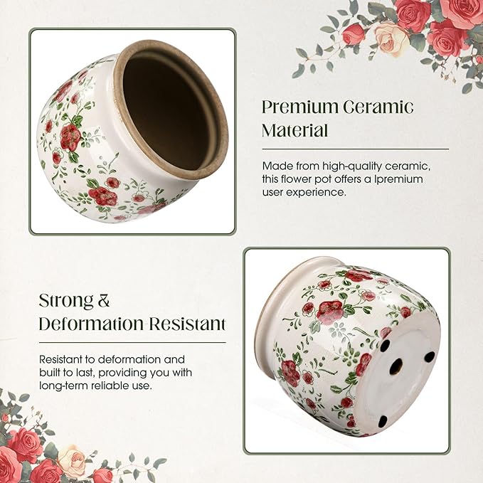 1 Pcs Vintage Planter Large Ceramic Plants Pot Red Plum Crack Cottage Scroll Vase Flower Vase Pot Indoor Plants Home Kitchen Decor Farmhouse Antique Decorative Gift-Ruum Studio Home