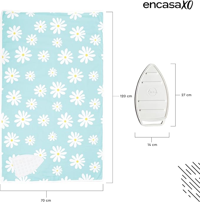 Encasa XO Ironing Mat/Pad (Large 48"x28") with 3mm Padding & Silicone Iron Rest for Steam Pressing on Tabletop or Bed - Heat Resistant, Portable, Quilting & Travel Blanket - Daisy Blue-Ruum Studio Home