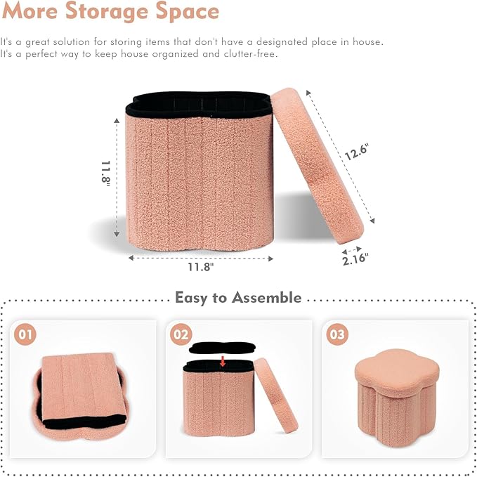 B FSOBEIIALEO Storage Ottoman Cube, Flowers Shaped Ottomans with Storage Foot Stool Footrest for Lving Room, Boucle Ottoman Seat for Dorm Room,Faux Teddy Fur, Orange 12.6"x12.6"x12.6"-Ruum Studio Home