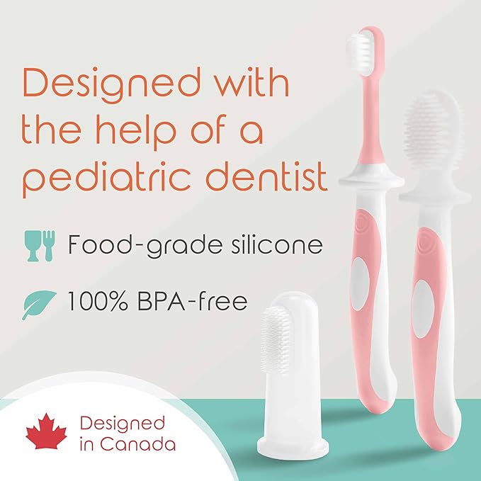 Cherish Baby Care Baby Toothbrush & Toddler Toothbrush Set (0-2 Years) - BPA-Free & Safety-Tested, 2023 Award Winner, Food-Grade Silicone (Pink)-Ruum Studio Home