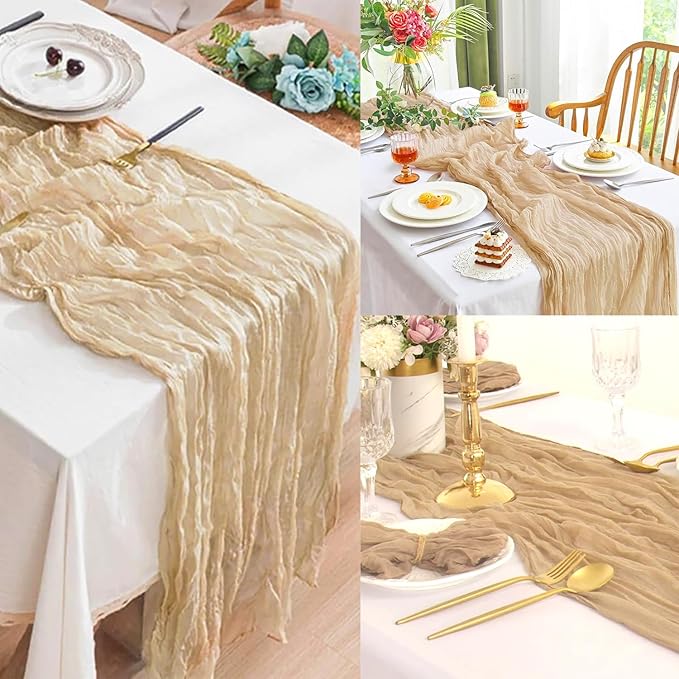 Sand 20 Pack 10FT Cheesecloth Table Runner 20 x 120 Inch Long Rustic Gauze Cheese Cloth Table Runner for Wedding Bridal Baby Shower Table Decorations Boho Fabric Sheer Birthday Party Table Decor-Ruum Studio Home