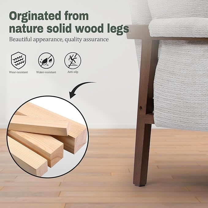 Modern Accent Chairs Set of 2 for Living Room Mid Century Arm Chairs Upholstered Bedroom Chairs Comfy Lounge Chairs with Solid Wood Frame, White-Ruum Studio Home