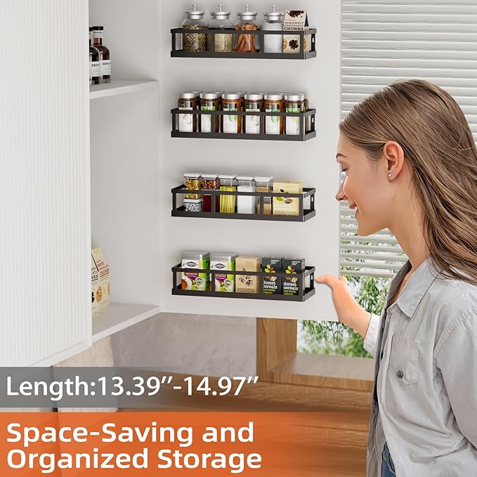 Over The Door Pantry Organizer, 8 Pack Spice Rack Wall Mounted & Hanging Storage Baskets Organizer Wall Mount, Large Capacity Metal Spice Shelf for Kitchen Cabinet, Bathroom, Shower, Home Decor-Ruum Studio Home