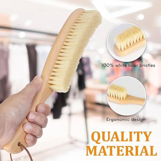 TAKAVU Clothes Brush Hat Brush, White Boar Bristle Lint Brush with Large Beech Wood Handle - Perfect for Pet Hair, Suits, Velvet, Cashmere, Wool, Suede, Shoe - Effective Lint Remover-Ruum Studio Home