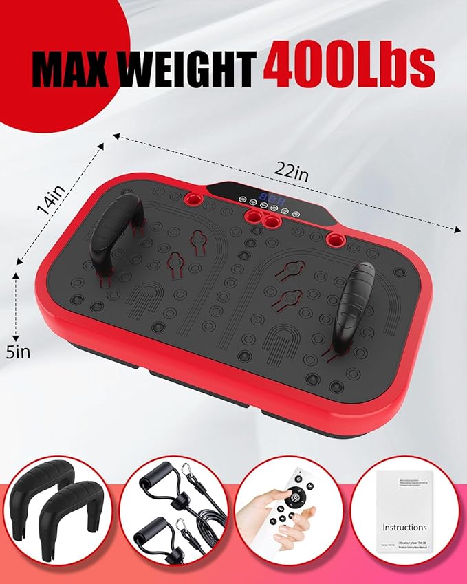 Vibration Plate Exercise Machine, 8000 Vibrations/min Adjustable Fitness Platform, 400 Lbs Capacity Whole Body Workout Extra Large Size Platform with Bluetooth for Weight Loss, Women & Men-Ruum Studio Home