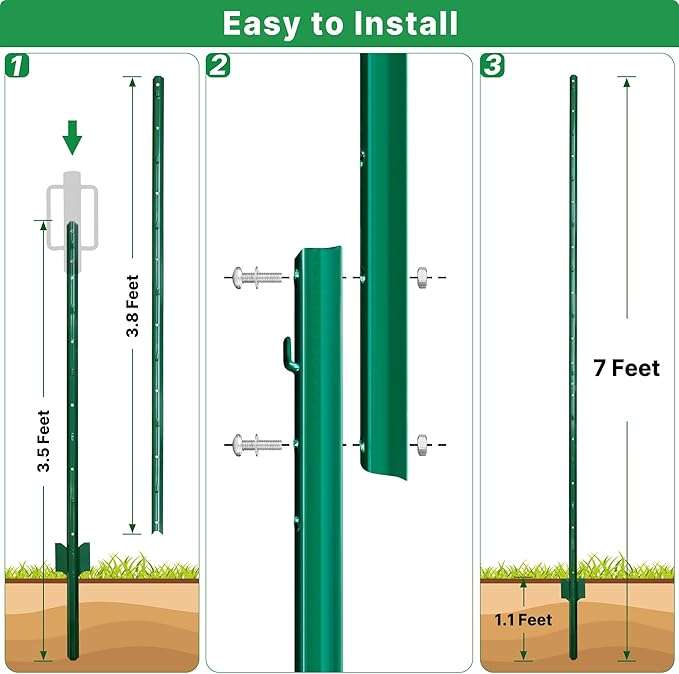 ARIFARO Sturdy Duty Metal Fence Posts 7 Feet assemblable,Pack of 10, No Digging Garden U Post for Wire Fencing Steel Poles for Yard, Outdoor-Ruum Studio Home