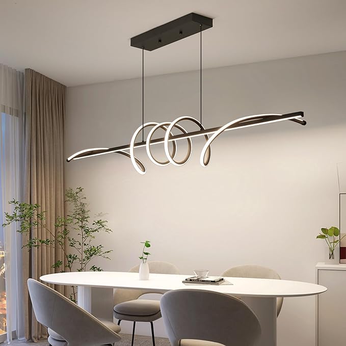Modern Ceiling Chandelier Light, Acrylic Anti Flicker Pendant Lamp with Remote Control Dimmable 3 Color Mode & Brightness (Warm Cool Neutral Light) for Kitchen Bar（Black,57IN-Ruum Studio Home