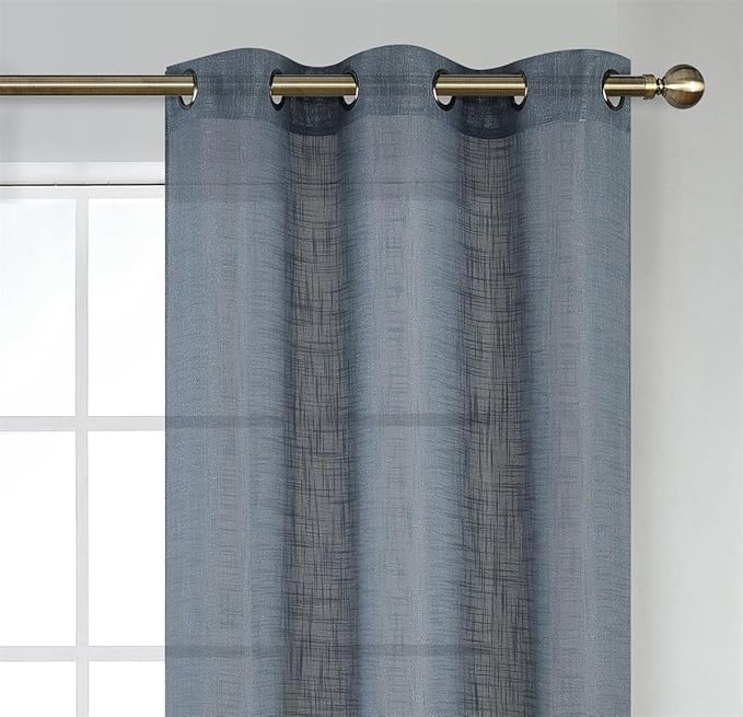 MIUCO Semi Sheer Curtains Poly Linen Textured Solid Grommet Curtains 95 Inches Long for French Doors 2 Panels (2 x 37 Wide x 95" Long) Dusty Blue-Ruum Studio Home