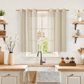LAMIT Short Linen Curtains 40 Inch Length for Kitchen, Semi Sheer Light Filtering Window Curtains Farmhouse Boho Bronze Grommet Panels for Cafe/RV Camper, Linen, 2 Panels, 34 x 40 Inch-Ruum Studio Home