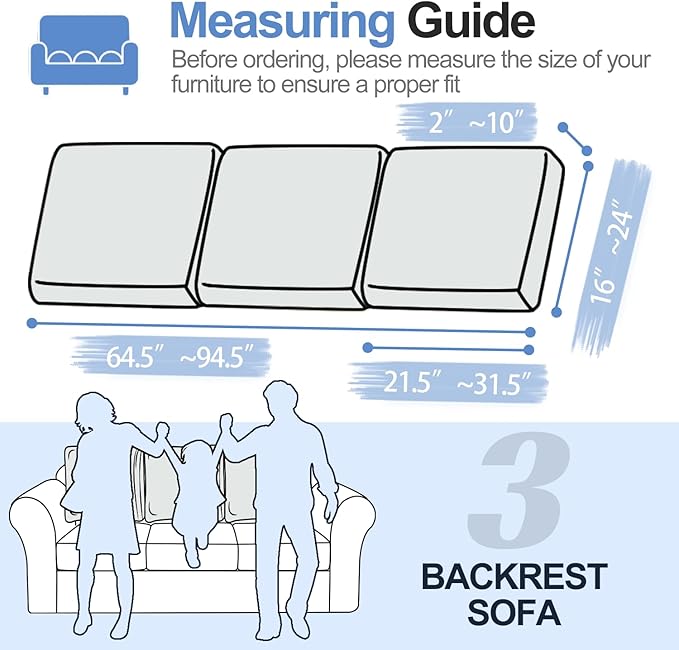 Large Backrest Cushion Covers Super Stretch Backrest Covers for 3 Cushion Couch Sofa, Couch Back Cushion Covers Featuring with Chenille Yarn (Softer Version, 3PC, Light Grey)-Ruum Studio Home