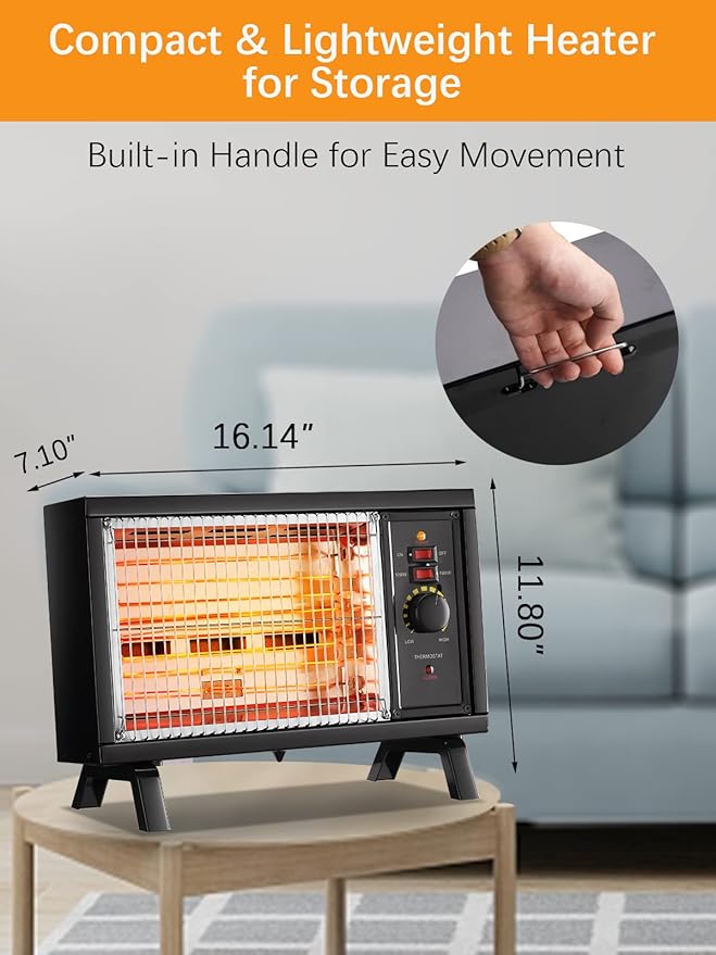 JASUN Portable Space Heater Electric Radiant Heater Fast Heating with Adjustable Thermostat, Portable Indoor Heater with Handle Quiet Energy-Saving 1250W/1500W for Office Home Garage Bedroom Black-Ruum Studio Home