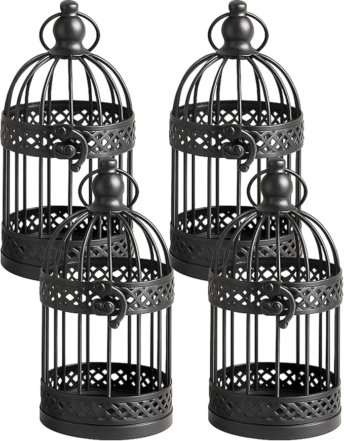 Vela Lanterns Birdcage Decor Candle Holder Lantern Decorative Table Centerpiece Halloween Decorations, Black, Small, Set of 4-Ruum Studio Home