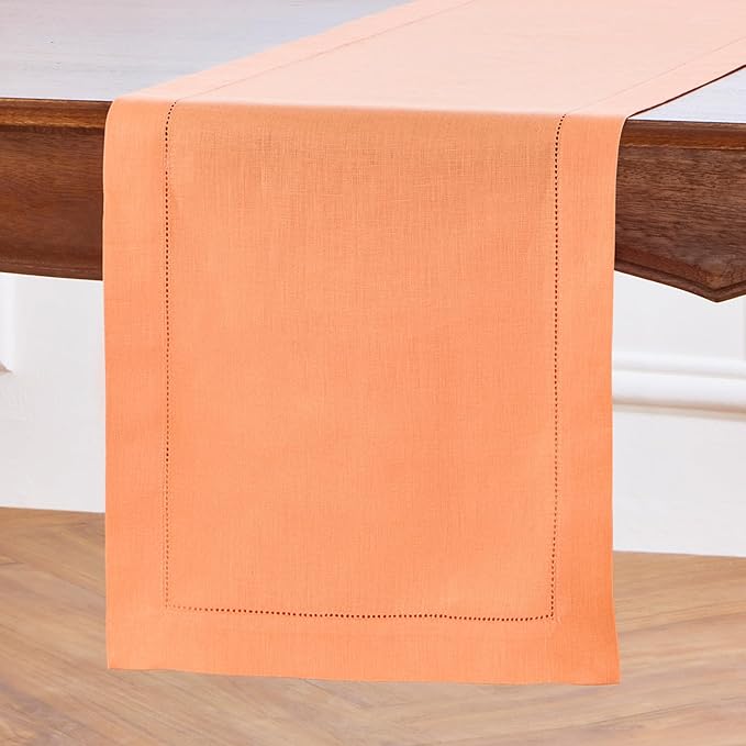 Solino Home Linen Coral Table Runner 144 Inches Long - 100% Pure Linen Extra Long Table Runner 14 x 144 Inch - Classic Hemstitch-Ruum Studio Home