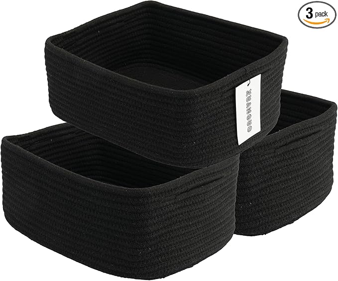 Small Woven Storage Baskets 13“X9”X5“ Decorative Rope Bins for Organizing Shelves, Closets, and Toys, Empty Gift Baskets, Cute Organizer Basket for Home and Office (black, Large)-Ruum Studio Home