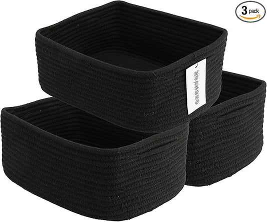 Small Woven Storage Baskets 13“X9”X5“ Decorative Rope Bins for Organizing Shelves, Closets, and Toys, Empty Gift Baskets, Cute Organizer Basket for Home and Office (black, Large)-Ruum Studio Home