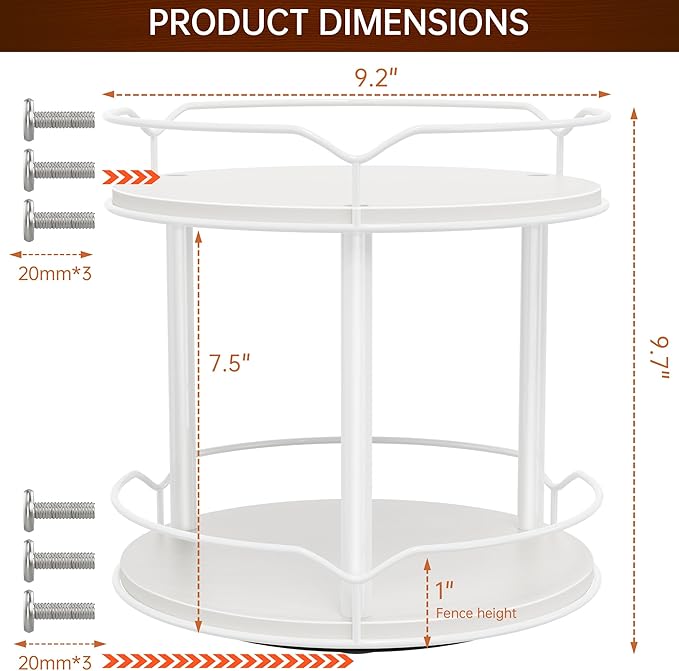 Lazy Susan Organizer 2 Tier - 9.2" Turntable Spice Rack for Table Top, Wooden Rotating Lazy Susan for Cabinet Pantry Kitchen Countertop Dining Table Cupboard Bathroom Vanity Storage(White)-Ruum Studio Home