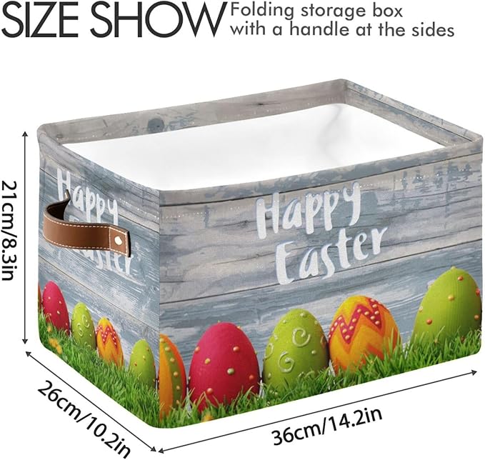 Happy Easter Eggs Storage Basket Cube Storage Bins Organizer Bag Collapsible Closet Shelf Baskets with handle for Baby Cloth Pet Toy Book 14.2×10.2×8.3 IN-Ruum Studio Home