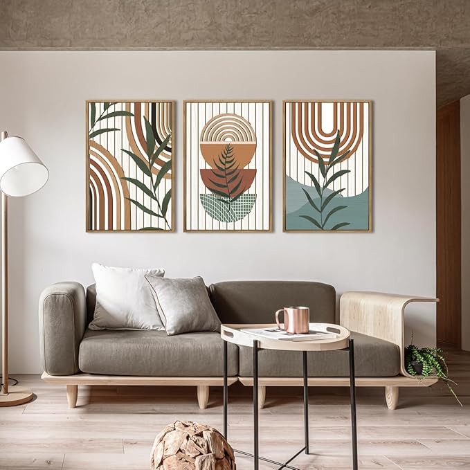 Large Boho Mid Century Wood Wall Art Set,Modern Geometric Leaves Artwork Bohemian Wall Sculptures,Abstract Minimalist Wooden Wall Decor for Living Room Bedroom Office-16 x24 x3-Ruum Studio Home