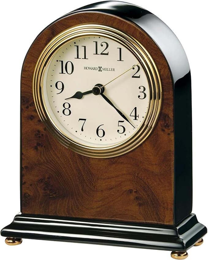 Howard Miller Soda Springs Tabletop Clock II, Cream Analog Display Golden Bazel Alarm Clocks Wooden Finish | Quartz Movement & Wooden Base Perfect for Home Decor Living Room & Office.-Ruum Studio Home