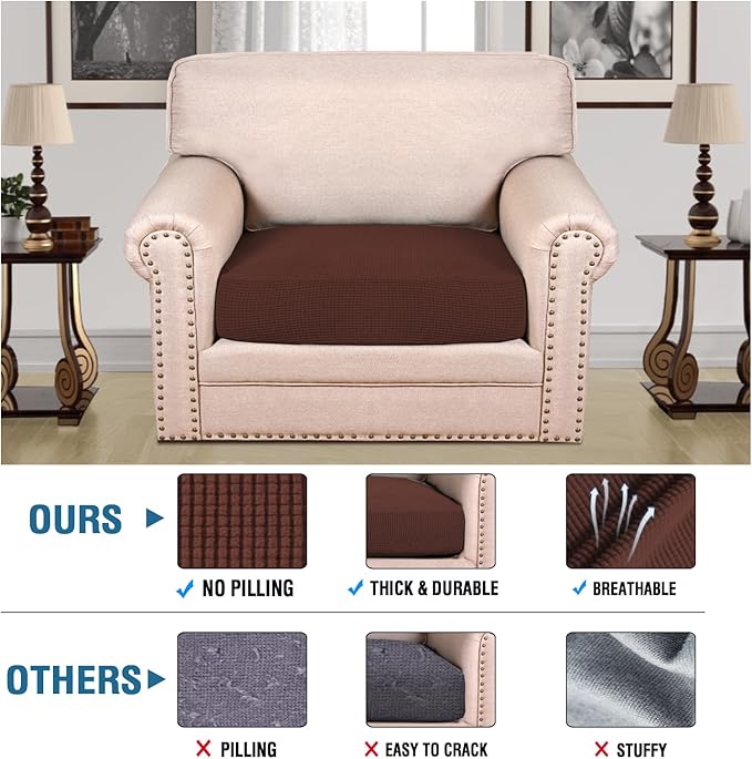 H.VERSAILTEX Super Stretch Individual Seat Cushion Covers Sofa Covers Couch Cushion Covers Slipcover Sets Thick Jacquard Textured Twill Fabric (1 Piece Chair Cushion Cover, Burnt Brick)-Ruum Studio Home