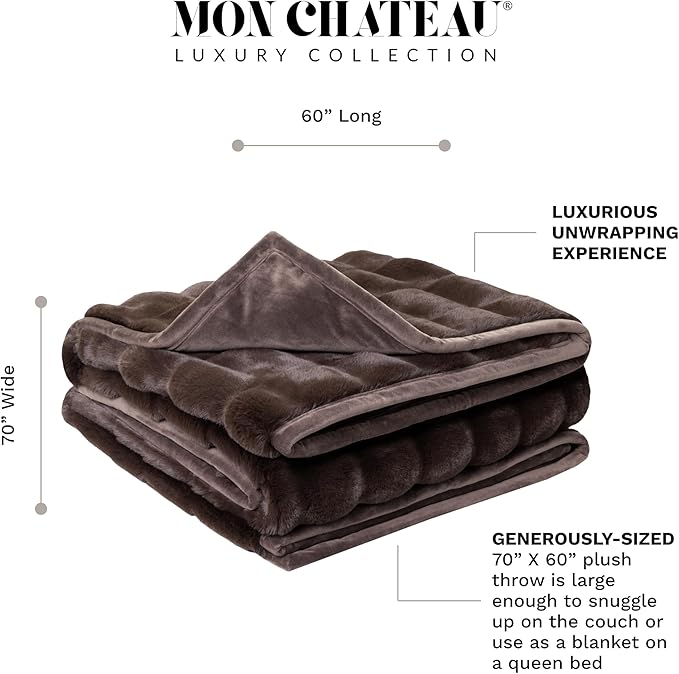 Mon Chateau Premium Reversible Luxury Faux Fur Throw for Couch, Sofa, or Bed - Plush Cozy Soft Blanket for Sleeping or Home Décor, 60" x 70" (Brown)-Ruum Studio Home