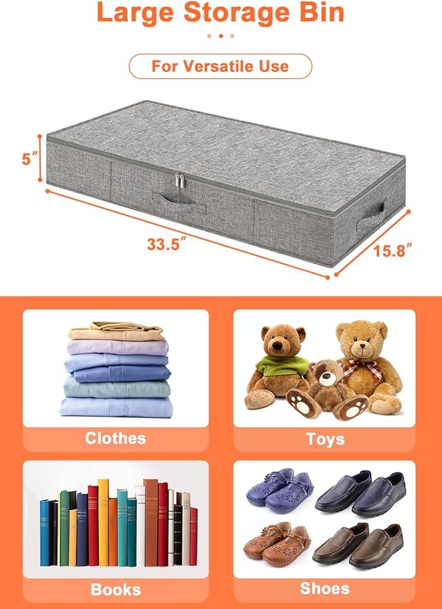 punemi Low Profile Under Bed Storage, 5 inches High Underbed Storage Containers With Sturdy Sidewalls & Bottom, Slim Under Couch Sofa Storage, Shallow Under Bed Organizer Clothes Storage Bins, 2Pack-Ruum Studio Home
