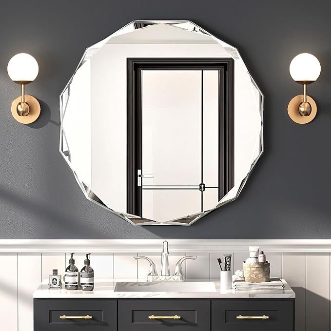 Bathroom Mirrors for Over Sink, Round Frameless Mirrors for Wall, 24x24 Inch Beveled Bathroom Mirror, Bathroom Vanity Circle Mirror for Bedroom Living Room Entryway Home Decor-Ruum Studio Home